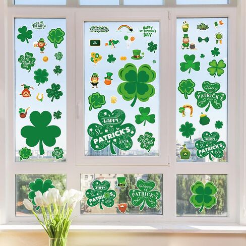 MDDRUIQI 272 PCS St Patricks Day Window Clings - St Patricks Day Decorations - Shamrock Stickers for Glass Reusable Static Spring St Patricks Day Accessories Crafts Toys Party Decor Favors for Kids in Saudi Arabia