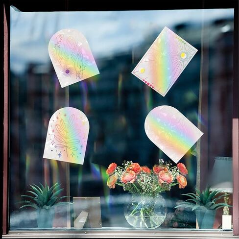 GORGECRAFT 6Pcs Large Rainbow Window Clings Dog Pattern Window Decals Static Non Adhesive Collision Glass Stickers Vinyl Film Home Decorations for Sliding Doors Windows Prevent Dogs Birds Strikes in Kuwait