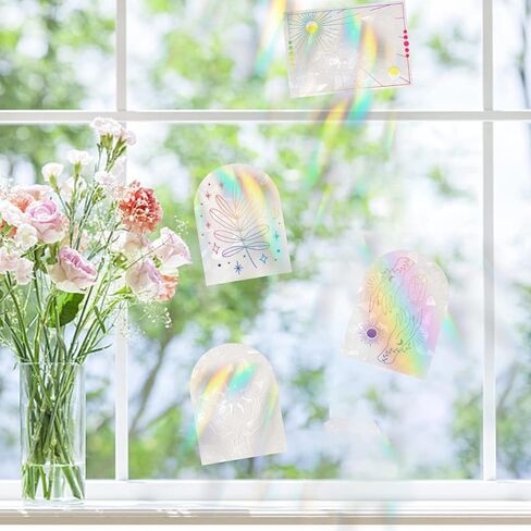 GORGECRAFT 6Pcs Large Rainbow Window Clings Dog Pattern Window Decals Static Non Adhesive Collision Glass Stickers Vinyl Film Home Decorations for Sliding Doors Windows Prevent Dogs Birds Strikes in Kuwait