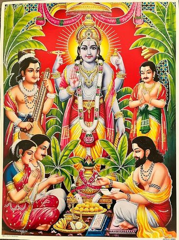 صورة Satyanarayana Swamy Ji/Satyanarayan Ji باللون الأحمر (غير مؤطرة: الحجم 12 بوصة × 16 بوصة باللون الأحمر) in Kuwait