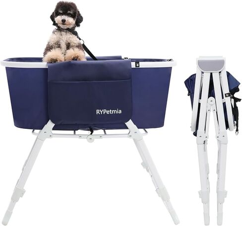 حوض استحمام للكلاب من RYpetmia - ارتفاع قابل للتعديل للاستخدام الداخلي والخارجي، دش الاستحمام والعناية، محطة غسيل محمولة وقابلة للطي للكلاب والقطط، مثالية للحيوانات الأليفة الصغيرة والمتوسطة الحجم (أزرق) in Kuwait