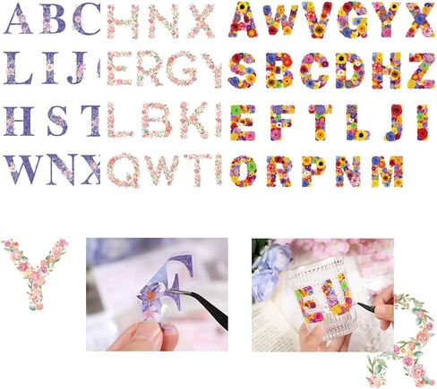 6 عبوات من ملصقات الحروف، 1.5 بوصة من ملصقات الفينيل العتيقة ذات الحروف الأبجدية من الألف إلى الياء، تصميم زهرة ريترو ملصقات جمالية مقاومة للماء لمخطط القصاصات DIY لتزيين الكولاج in Kuwait