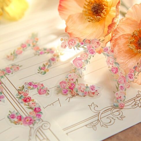 6 عبوات من ملصقات الحروف، 1.5 بوصة من ملصقات الفينيل العتيقة ذات الحروف الأبجدية من الألف إلى الياء، تصميم زهرة ريترو ملصقات جمالية مقاومة للماء لمخطط القصاصات DIY لتزيين الكولاج in Kuwait