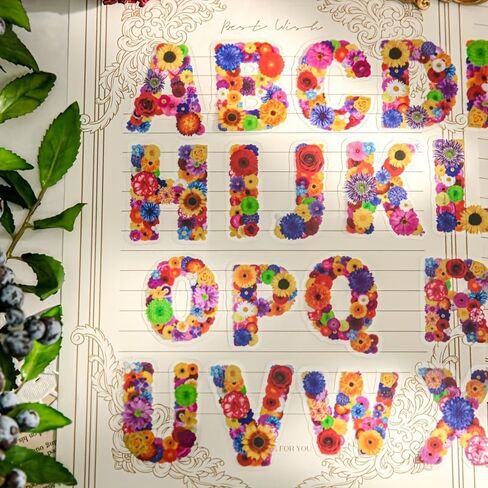6 عبوات من ملصقات الحروف، 1.5 بوصة من ملصقات الفينيل العتيقة ذات الحروف الأبجدية من الألف إلى الياء، تصميم زهرة ريترو ملصقات جمالية مقاومة للماء لمخطط القصاصات DIY لتزيين الكولاج in Kuwait