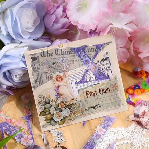 6 عبوات من ملصقات الحروف، 1.5 بوصة من ملصقات الفينيل العتيقة ذات الحروف الأبجدية من الألف إلى الياء، تصميم زهرة ريترو ملصقات جمالية مقاومة للماء لمخطط القصاصات DIY لتزيين الكولاج in Kuwait