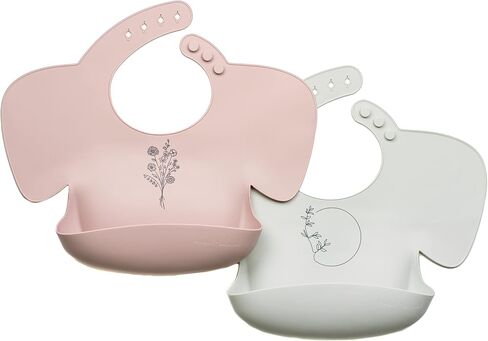blessed+beloved Silicone Bibs for Babies | Waterproof Baby Silicone Bibs with Food Catcher Pouch and Shoulder Cover | Set of 2 Silicone Baby Bibs | Boho Minimalist Silicone Bib|Baberos para Bebe Niña in Saudi Arabia