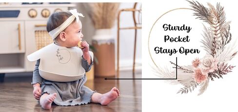 blessed+beloved Silicone Bibs for Babies | Waterproof Baby Silicone Bibs with Food Catcher Pouch and Shoulder Cover | Set of 2 Silicone Baby Bibs | Boho Minimalist Silicone Bib|Baberos para Bebe Niña in Saudi Arabia