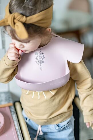 blessed+beloved Silicone Bibs for Babies | Waterproof Baby Silicone Bibs with Food Catcher Pouch and Shoulder Cover | Set of 2 Silicone Baby Bibs | Boho Minimalist Silicone Bib|Baberos para Bebe Niña in Saudi Arabia