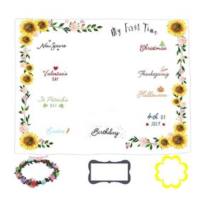 Baby Monthly Milestone Blanket, Month Blanket for Newborn Baby Shower, Sunflower Theme Monthly Milestone Blanket for First Year Newborns with Weeks/Months 47x40 inches BTQQLY205