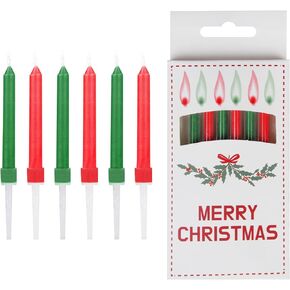 Christmas Candles Included Holders, 12-Count Red Green Long Thin Candle Set, Christmas Gift for Women Men, Christmas Party Decorations Table Decor Birthday Cake Toppers Celebration Supplies in Kuwait