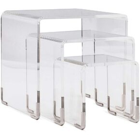 pbf Acrylic Display Risers w/ Gold Accents | 3 Tier Perfume Stand Organizer | Clear Acrylic Shelf Riser | Layered, Tiered Acrylic Display Stands for Collectibles, Fragrance Holder, Skincare Stand