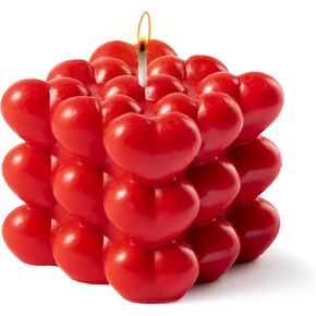 شمعة على شكل قلب برائحة التوت من ديهويا، شمعة فقاعية حمراء لعيد الحب من شمع الصويا العضوي على شكل مكعب هدية عيد الحب لها، عشاء منزلي رومانسي هدية جمالية لحبيبك in Kuwait