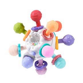 Baby Sensory Teething Toys, Atomic Ball Chew Toys Rattle & Teether Grasping Activities Infant Toy for 0 6 12 Months Boys & Girls Gift(Blue)