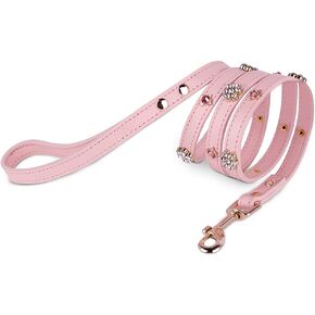زمام كلاب من جلد البولي يوريثين مع حجر الراين - [X801] سلسلة لطيفة وناعمة الملمس للمشي والجري للكلاب من الجلد الصناعي مع كريستال الماس وزهرة معدنية فاخرة للكلاب والقطط الصغيرة والمتوسطة in Kuwait