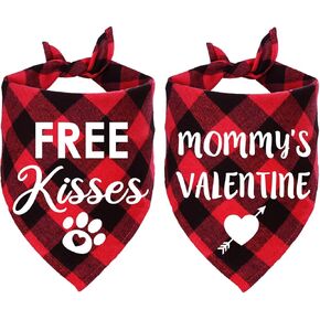 STMK 2 Pack Valentines Dog Bandanas, Dog Valentines Bandana for Dogs Pets (Red, Free Kisses & Be My Valentine)