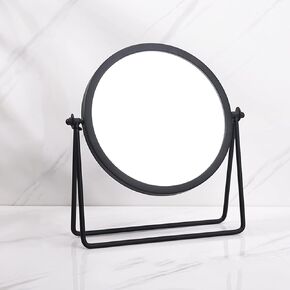 Geschaft Black Tabletop Single Sided Makeup Mirror, 360° Rotation Metal One-Sided Dressing Table Mirror, Round Swivel Desktop Stand Mirror (Black - Round), 7.1(L) x 2(W) x 8.5 (H)