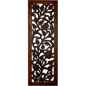 Benzara BM01889 Decorative Mango Wood Wall Panel with Cutout Flower Pattern, Brown in Kuwait