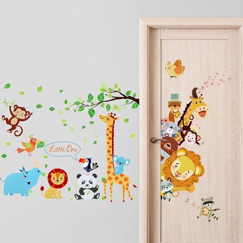 Wall Decals for Nursery Room Animal Tree Wall Stickers Baby Door Cartoon Decor Jungle Safari Giraffe Elephant DIY Children Murals Decoration Removable Wallpaper for Boy Girl Room Bedroom Wardrobe in Saudi Arabia