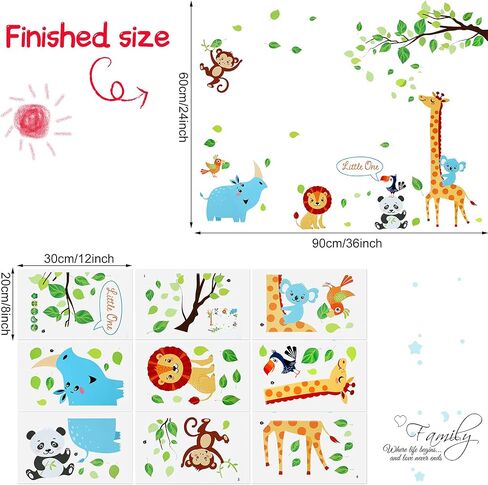 Wall Decals for Nursery Room Animal Tree Wall Stickers Baby Door Cartoon Decor Jungle Safari Giraffe Elephant DIY Children Murals Decoration Removable Wallpaper for Boy Girl Room Bedroom Wardrobe in Saudi Arabia