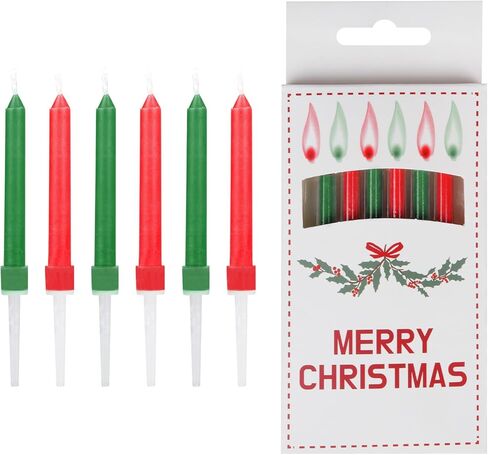 شموع عيد الميلاد متضمنة حوامل، مجموعة شموع رفيعة طويلة مكونة من 12 قطعة باللون الأحمر والأخضر، هدية عيد الميلاد للنساء والرجال، ديكورات حفلات عيد الميلاد، ديكور طاولة تزيين كعكة عيد الميلاد، مستلزمات الاحتفال in Kuwait