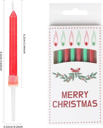 شموع عيد الميلاد متضمنة حوامل، مجموعة شموع رفيعة طويلة مكونة من 12 قطعة باللون الأحمر والأخضر، هدية عيد الميلاد للنساء والرجال، ديكورات حفلات عيد الميلاد، ديكور طاولة تزيين كعكة عيد الميلاد، مستلزمات الاحتفال in Kuwait