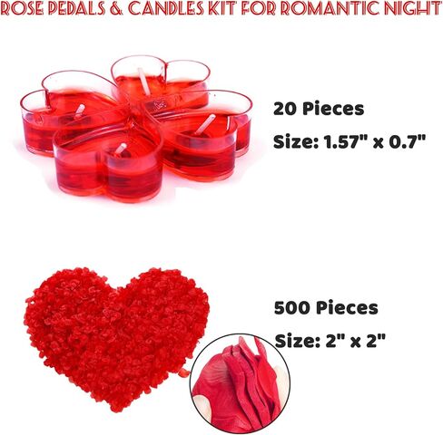 20 حزمة شموع على شكل قلب رومانسي الحب شمعة Tealight مع 500 قطعة من الحرير بتلات الورد in Kuwait