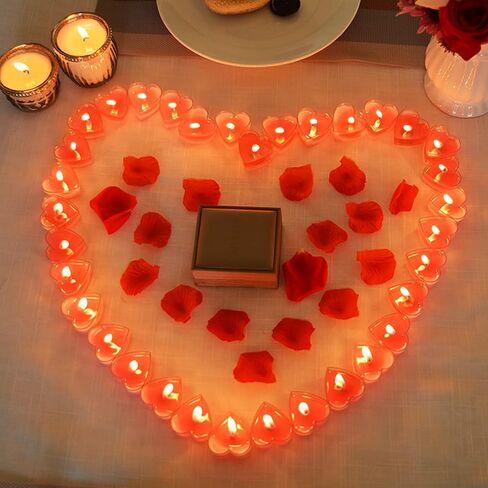 20 حزمة شموع على شكل قلب رومانسي الحب شمعة Tealight مع 500 قطعة من الحرير بتلات الورد in Kuwait