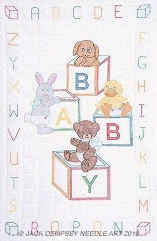Jack Dempsey Needle Art 4060110 Crib Quilt, Top Baby Block, 40-Inch by 60-Inch, White in Saudi Arabia