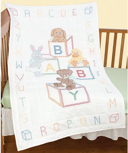 Jack Dempsey Needle Art 4060110 Crib Quilt, Top Baby Block, 40-Inch by 60-Inch, White in Saudi Arabia