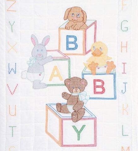Jack Dempsey Needle Art 4060110 Crib Quilt, Top Baby Block, 40-Inch by 60-Inch, White in Saudi Arabia
