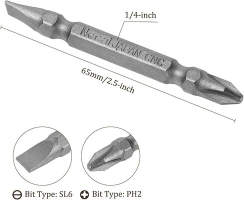 Kozelo 2pcs Double Ended Bits - [2.5 Inch x H1/4 x PH2/SL6] Magnetic Phillips & Slotted Screwdriver for Pneumatic or Power Tool Use, S2 Steel in Saudi Arabia