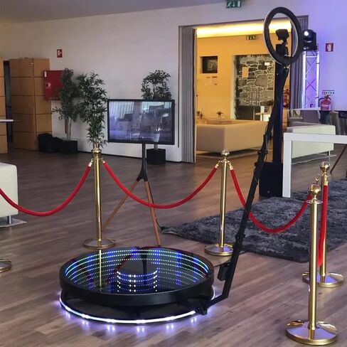 آلة تصوير بيبوليك 360 درجة 90 سم مع حافظة طيران، كشك كاميرا يدور تلقائيًا 360 درجة من الزجاج السحري، 4 أشخاص يقفون على جهاز تحكم عن بعد يدور 35.4 بوصة in Kuwait