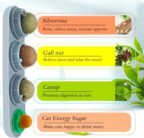 MEMOVAN Catnip Ball for Cats Wall 4 Pack Catnip Toys Edible Kitty Toys for Cat Lick Silvervine Balls Kitten Chew Toy Teeth Cleaning Dental Cat Toy Cat Wall Treats Increase Appetite Relieve Cat in Kuwait