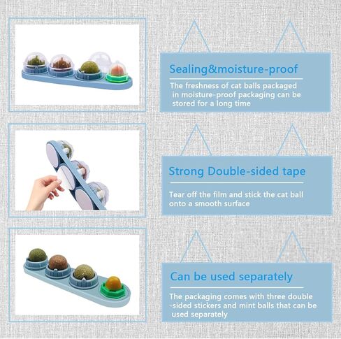 MEMOVAN Catnip Ball for Cats Wall 4 Pack Catnip Toys Edible Kitty Toys for Cat Lick Silvervine Balls Kitten Chew Toy Teeth Cleaning Dental Cat Toy Cat Wall Treats Increase Appetite Relieve Cat in Kuwait