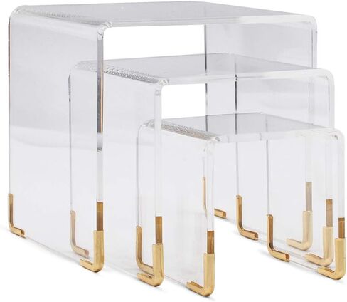 pbf Acrylic Display Risers w/ Gold Accents | 3 Tier Perfume Stand Organizer | Clear Acrylic Shelf Riser | Layered, Tiered Acrylic Display Stands for Collectibles, Fragrance Holder, Skincare Stand in Saudi Arabia