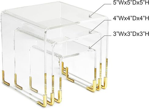 pbf Acrylic Display Risers w/ Gold Accents | 3 Tier Perfume Stand Organizer | Clear Acrylic Shelf Riser | Layered, Tiered Acrylic Display Stands for Collectibles, Fragrance Holder, Skincare Stand in Saudi Arabia