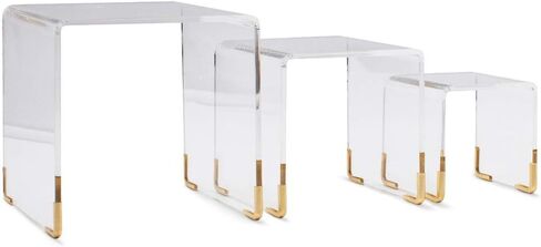 pbf Acrylic Display Risers w/ Gold Accents | 3 Tier Perfume Stand Organizer | Clear Acrylic Shelf Riser | Layered, Tiered Acrylic Display Stands for Collectibles, Fragrance Holder, Skincare Stand in Saudi Arabia
