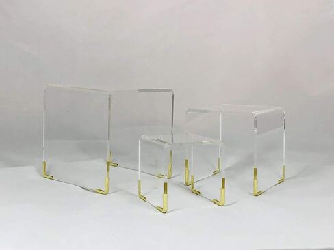 pbf Acrylic Display Risers w/ Gold Accents | 3 Tier Perfume Stand Organizer | Clear Acrylic Shelf Riser | Layered, Tiered Acrylic Display Stands for Collectibles, Fragrance Holder, Skincare Stand in Saudi Arabia