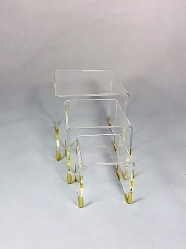 pbf Acrylic Display Risers w/ Gold Accents | 3 Tier Perfume Stand Organizer | Clear Acrylic Shelf Riser | Layered, Tiered Acrylic Display Stands for Collectibles, Fragrance Holder, Skincare Stand in Saudi Arabia