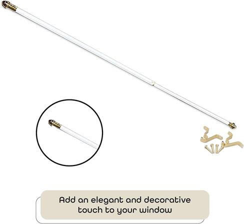 Fantasia Cafe Decorative Window Curtain Rod, 48"- 86" Adjustable Width, 7/16" Diameter, 3/4" Projection - White with Matching Finials - Easy to Install Telescoping Rod - Brackets & Hardware Included in Saudi Arabia