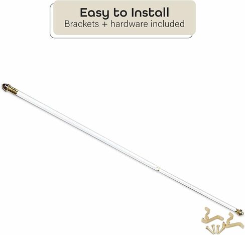 Fantasia Cafe Decorative Window Curtain Rod, 48"- 86" Adjustable Width, 7/16" Diameter, 3/4" Projection - White with Matching Finials - Easy to Install Telescoping Rod - Brackets & Hardware Included in Saudi Arabia