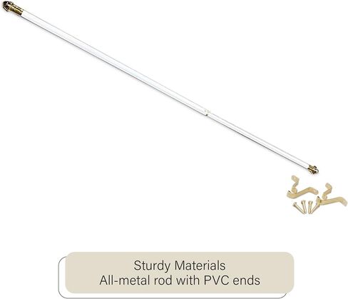 Fantasia Cafe Decorative Window Curtain Rod, 48"- 86" Adjustable Width, 7/16" Diameter, 3/4" Projection - White with Matching Finials - Easy to Install Telescoping Rod - Brackets & Hardware Included in Saudi Arabia