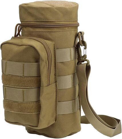 abcGoodefg Water Bottle Pouch Holder Tactical Molle Hydration Carrier Bag with Extra Accessory Pouch and Detachable Shoulder Strap Black 25cm*11cm in Saudi Arabia