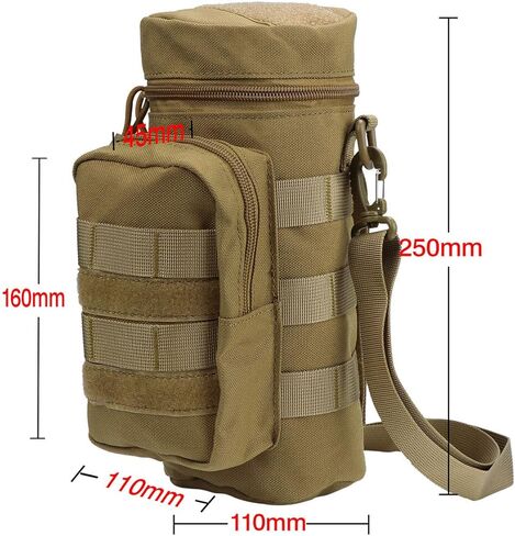 abcGoodefg Water Bottle Pouch Holder Tactical Molle Hydration Carrier Bag with Extra Accessory Pouch and Detachable Shoulder Strap Black 25cm*11cm in Saudi Arabia