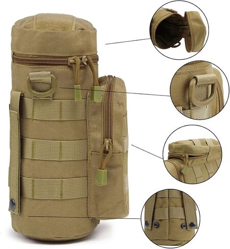abcGoodefg Water Bottle Pouch Holder Tactical Molle Hydration Carrier Bag with Extra Accessory Pouch and Detachable Shoulder Strap Black 25cm*11cm in Saudi Arabia