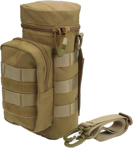 abcGoodefg Water Bottle Pouch Holder Tactical Molle Hydration Carrier Bag with Extra Accessory Pouch and Detachable Shoulder Strap Black 25cm*11cm in Saudi Arabia