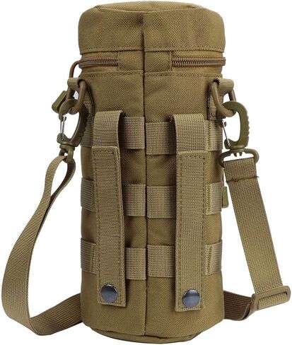 abcGoodefg Water Bottle Pouch Holder Tactical Molle Hydration Carrier Bag with Extra Accessory Pouch and Detachable Shoulder Strap Black 25cm*11cm in Saudi Arabia