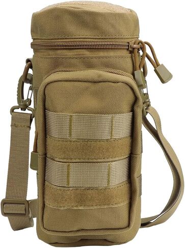 abcGoodefg Water Bottle Pouch Holder Tactical Molle Hydration Carrier Bag with Extra Accessory Pouch and Detachable Shoulder Strap Black 25cm*11cm in Saudi Arabia