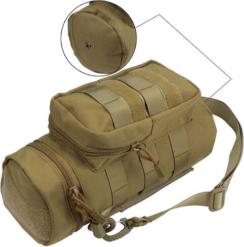 abcGoodefg Water Bottle Pouch Holder Tactical Molle Hydration Carrier Bag with Extra Accessory Pouch and Detachable Shoulder Strap Black 25cm*11cm in Saudi Arabia