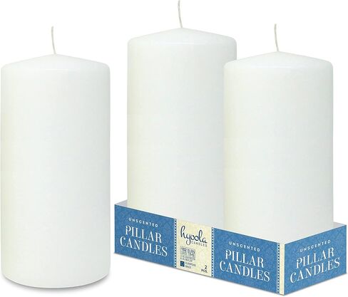 HYOOLA White Pillar Candles 4x8 Inch - Unscented Pillar Candles - 2-Pack - European Made in Saudi Arabia